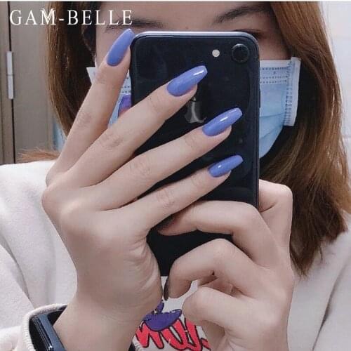 GAM-BELLE 24Pcs Solid Purple Artificial Nail Tips Girls Ballerina Full Detachable Impress Press On Nails False Nail Decoration