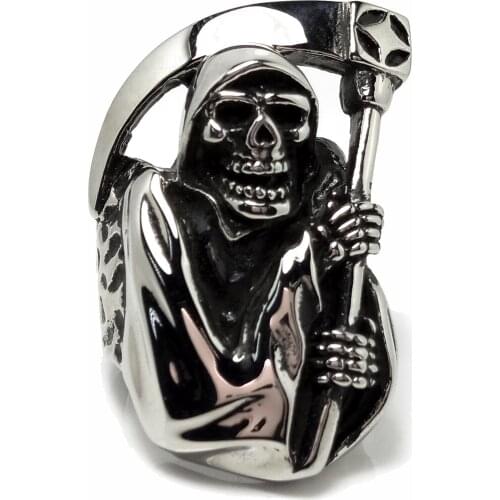 Gothic Terror Skull Death Sickle Ring Domineering Men Titanium Steel Retro Ring Punk Trend Mens Motorcycle Party Jewelry