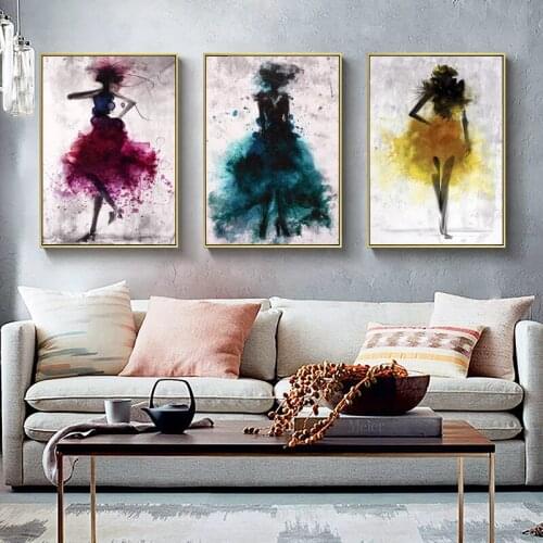 Dancing Skirt Girl Canvas Painting Watercolor Girl Wall Art Modern Print Poster Abstract Picture Room Home Interior Decor