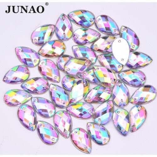 JUNAO 1000pcs 8*13mm High Quality Drop Flatback Strass Crystal AB Sew On Rhinestones Sewing Acrylic Beads Needlework Decoration