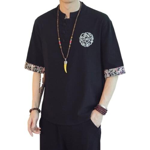 Chinese Shirt 2021 News Summer Embroidery Tangsuit Wushu Male Clothes Vintage Style Traditional Chinese Clothing for Men V1981