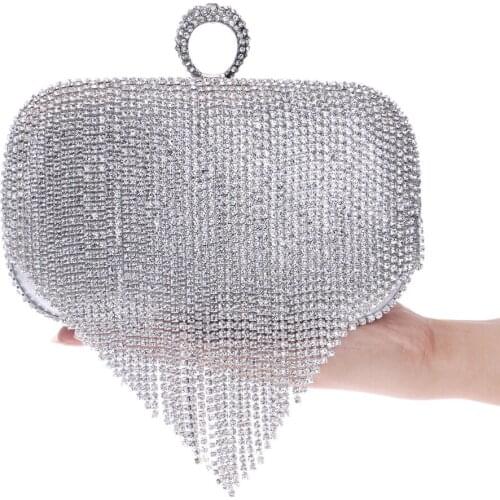 Tassel Rhinestones Day Clutch With Finger Ring Diamonds Evening Bags Chain Shoulder purses For woman handbags designer bags sac