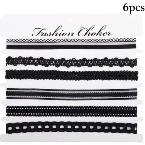 6Pcs/Set Women Choker Necklace Fashion Vintage Classic Lace Choker Elegant Tattoo Necklace Jewelry Accessories For Women Ladies
