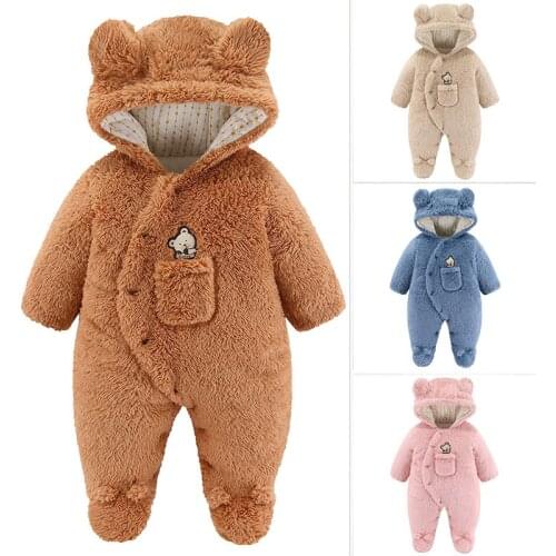 Newborn Baby Winter Romper Toddler Girl Fall Clothes Thick Hooded Footies Fleece New Born Baby Girls Boys Jumpsuit Clothing