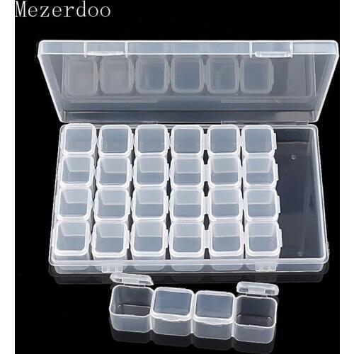 28Grids Nail Art Storage Boxes for Diamond Beads Ring Earrings Transparent Display Case Orgainzers Stitch Tools makeup Accessory
