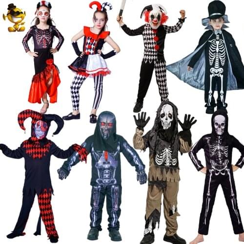 Halloween Boy Girl Evil Skeleton Costume Purim Party Cosplay Childrens Devil Clown Clothes Halloween Kids Costumes Fancy Dress