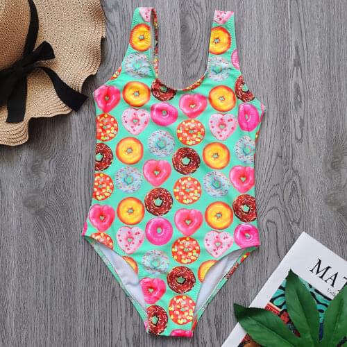 Doughnut Print Girl Swimsuit Kids One Piece Childrens Swimwear Toddler Girls Bathing Suit Monokini 4-12Year Swimming Beachwear