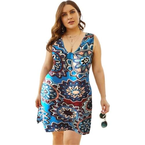 Fashion Boho Beach Party Mini Dress 5XL Plus Size Summer Women Dresses Casual Sexy Sleeveless Print Loose A-line Dress Vestidos