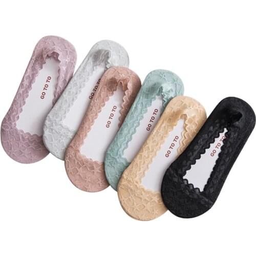 New Women Boat Socks Pentagram anti-skid Cotton Boat Socks Lace Comfortable Girls Female Invisible Socks Shallow Mouth Socks