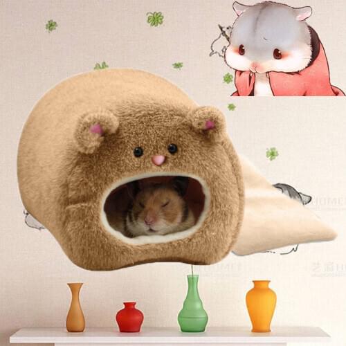 2020 New Fashion Cute Rats Hamster Winter Warm Hanging Cage Hammock Cute Bear House with Bed Mat