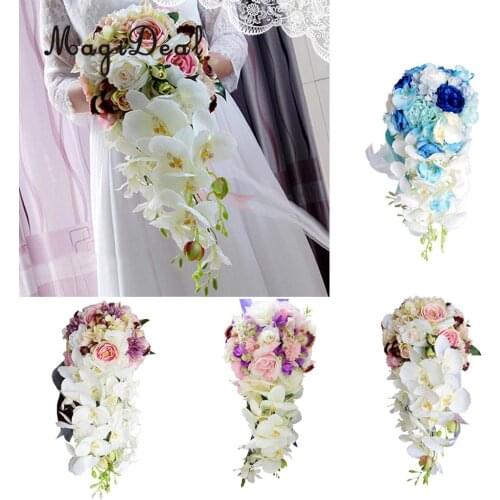 Novelty Cascade Bouquet Wedding Bridal Bridesmaid Artificial Silk Hand Tied Flower Photo Prop
