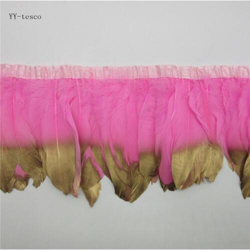 Wholesale Goose Feather Trims 6 Meter Pink Geese Feather Ribbons/15-18cm Fringes Gold Goose Feather Cloth Belt DIY decorative