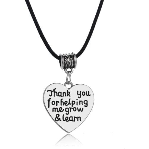 Heart Pendants Thank You For Help Me Grow & Learn Leather Chain Necklace For Teacher Chain Necklace Teachers Gifts Xmas Jewelry