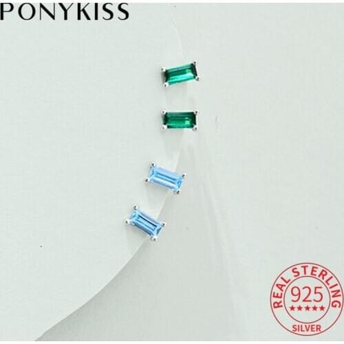 PONYKISS Office S925 Sterling Silver Colorful Zircon Stud Earrings Women Party Sweet Fine Jewelry Accessory wholesale Gift