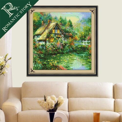 Romantic Story Four Seasons Summer Scenery 11CT DMC Cross Stitch Needlework DIY Printing Cross-Stitch Set For Embroidery Kits