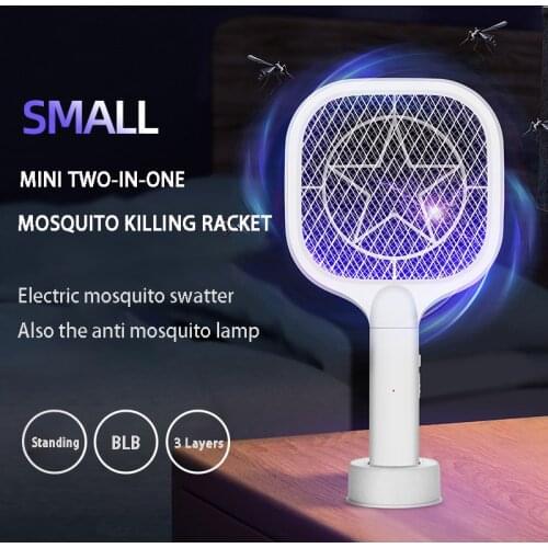 Hand-held Electric Mosquito Swatter Fly Killer Auto UV Lamp Bug Insect Killing Racket Trap Grid Net Stand USB Rechargeable Power