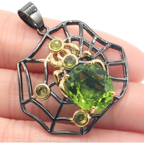 47x33mm Unique Vinitage 13.5g Gothic Pendant Spider Created Blue Aquamarine Black Gold Silver Earrings Jewelry Set Hiphop