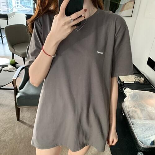 Loose Casual T Shirt Womens Round Neck Short Sleeve Tee Summer Letter Print Pullover Simple Wild Long T-Shirt