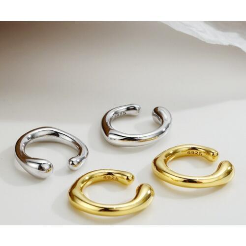 ONLY 1PC (No pierced) 10MM Authentic 925 Sterling silver White/ Gold Smooth Irregular Waterdrop Clip Earrings Jewelry TLE1051