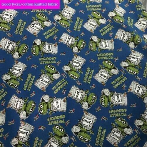 Good Blue Cotton/Lycra knitted Fabric Cartoon Totally Grouchy Printed Cotton Fabric Sewing Patchwork DIY Baby T-shirt Clothing