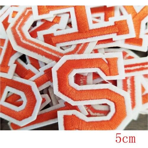 Embroidery English Letter Orange color Patches Iron on Sticker 3D Stripe Diy Name Brand Logo