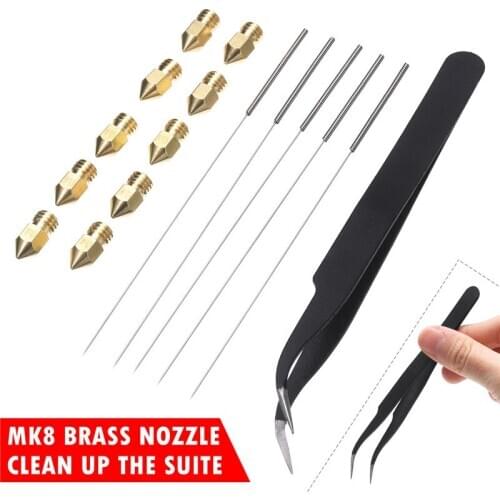 High Quality Stainless Steel Needles And MK8 Brass Nozzle Set with Tweezer Needle Tube For 3D Printer