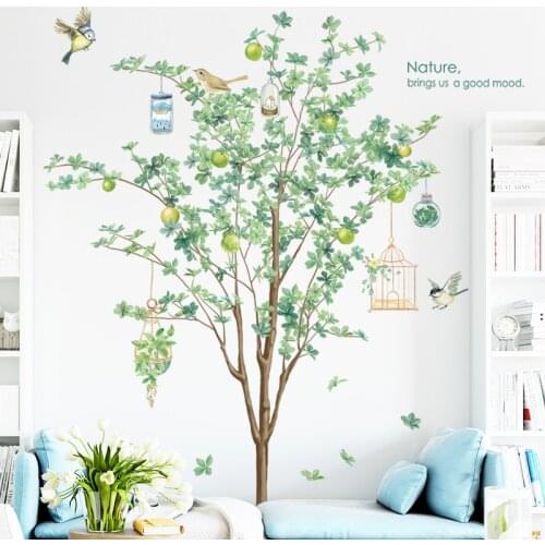 Green Tree Wall Sticker Vinyl Living Room Wall Stickers Home Wall Decor Poster Birds Spring Wall Decal Removable Wall Sticker