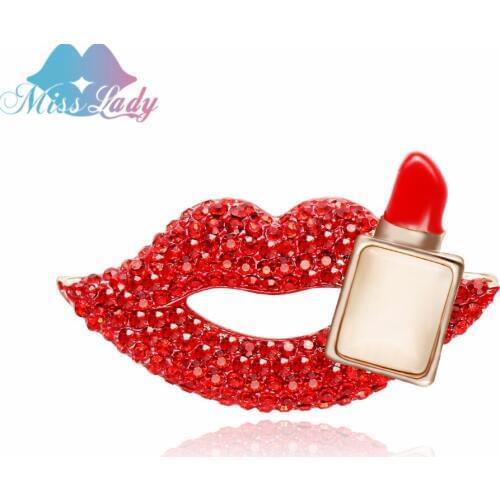 Miss Lady Vintage Crystal Red cute Lips Lipstick Brooches For Women Men Lovely brooches for women brooch pins jewelry