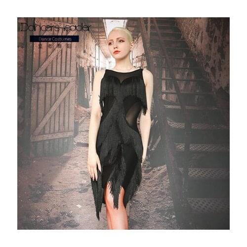 Sexy Latin Dance Adult Black Short Dresses for Women Party Fringe Sleeveless Dance Performance Wear Nightclub Party Prom Outfit