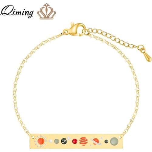 QIMING Bar Galaxy Solar System Charm Bracelets For Women Planet Moon Stainless Steel Jewelry Bracelet Bangle Party Gift