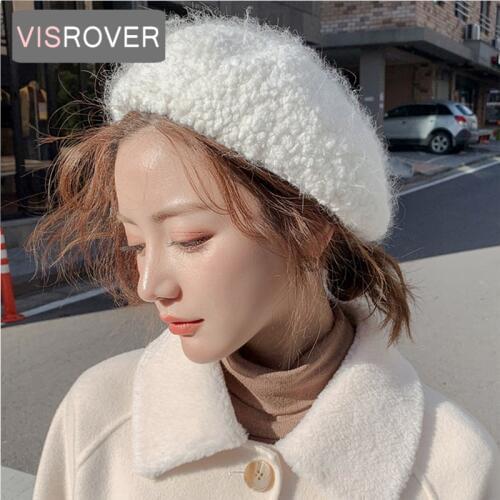 VISROVER 8 colorways winter wool beret solid color female wool cap winter autumn spring hat long fur Women Boina wholesales
