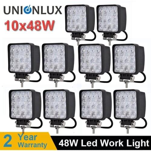 10Pcs 4Inch 48W LED Work Light Spot/Flood 12V 24V LED Offroad Driving Light Lamp for Off road ATV Motorcycle Car Truck SUV