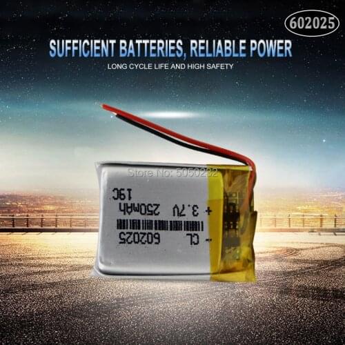 1pc 250mAh 3.7V 602025 Lithium Polymer Rechargeable Battery For Mp3 MP4 MP5 GPS PSP DVR mobile bluetooth Li-Po cells