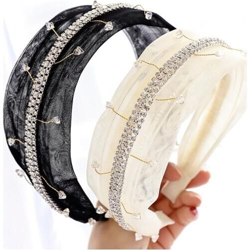 2020 Vintage Rhinestone Chain Bezel Hairband Women Mesh Headband Girls Hair Accessories Opaska Do Wlosow Diademas Para El Pelo
