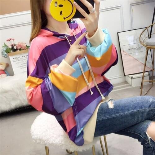 #2110 Autumn Cotton Hoodies Striped Printed Sweatshirts For Women Plus Size Streetwear Loose Sweatshirt Full Sleeve Harajuku Top