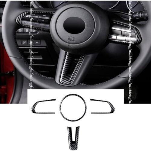 4pcs For Mazda CX-30 2019-2021 Carbon fiber Interior Steering Wheel decor Cover Trim Car Accessories