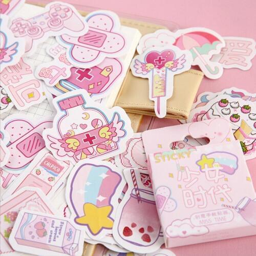 46Pcs/Box Cute Cat Stickers Creative Stationery Stickers Lovely Adhesive Stickers For Kids Diary Scrapbooking Photo Ablums