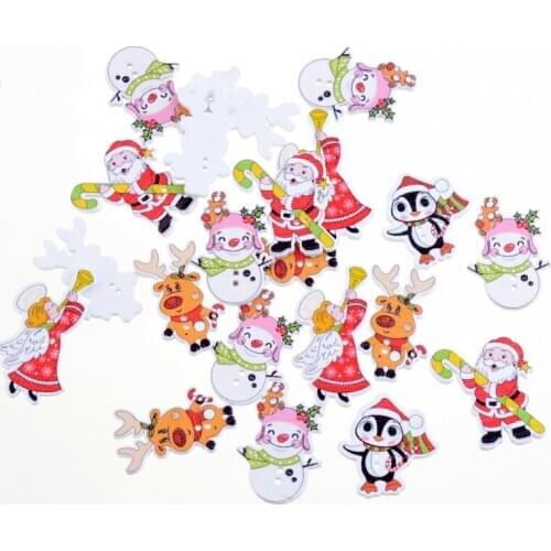 Free Shipping 50Pcs Random Mixed 2 Holes Christmas Wood Sewing Buttons Scrapbooking 39x21mm-26x27mm F1984