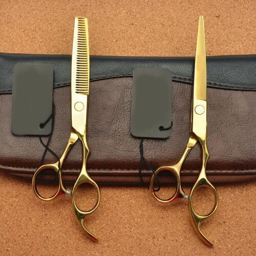 6.0inch 17.5cm Japan brand 440C Golden Colour Professional Human Hair Scissors Hairdressing Cutting Shears Thinning Scissors