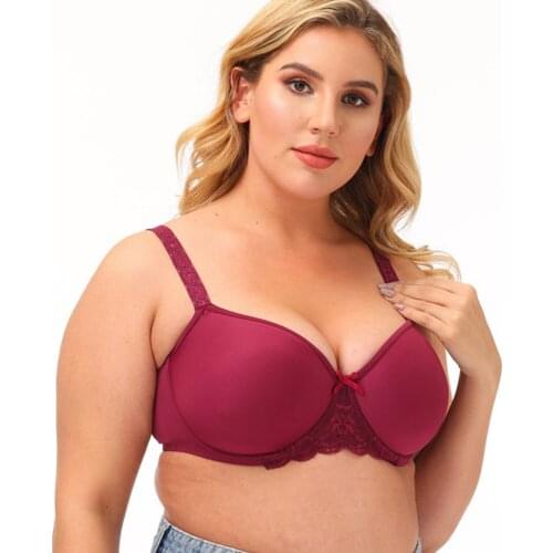Wine Red Women Lace Bra Ladies Bras Adjusted-straps Underwire Unlined Solid Color Lace 3/4 Cup C D E 36 38 40 42 44