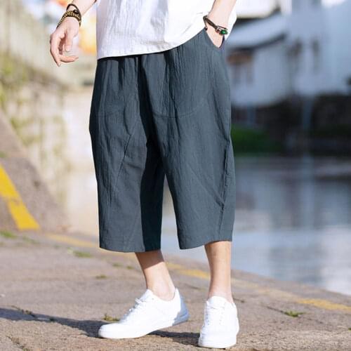 Summer Calf-Length Pants Linens Cotton Loose Casual Pant Oversized Streetwear Drawstring Solid Harem Trousers 2021 Big Size 5XL