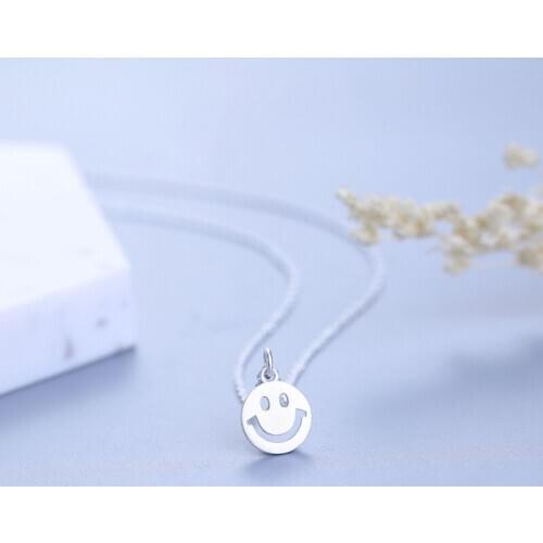 L&P Fashion 925 Sterling Silver Style Round Smile Face Pendant Link Chain Necklace Fashion Jewelry For Women Birthday Present