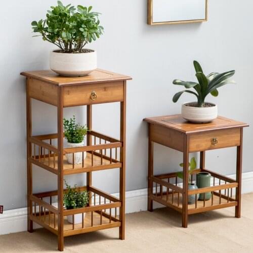 Tea Table Bamboo Side Table 2/3-Tier Bedside Couch Sofa Chairside End Table with Drawer Multipurpose Home Furniture Shelf