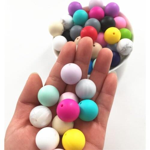Chenkai 10pcs 19mm Round Silicone Teether Beads DIY Baby Pacifier Chewing Jewelry Teething Sensory Nursing Necklace Toy Beads