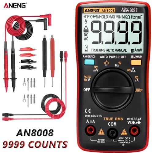 ANENG AN8008 True-RMS Digital Multimeter 9999 Counts Square Wave Voltage Ammeter With Thermocouple LCD Backlight Portable