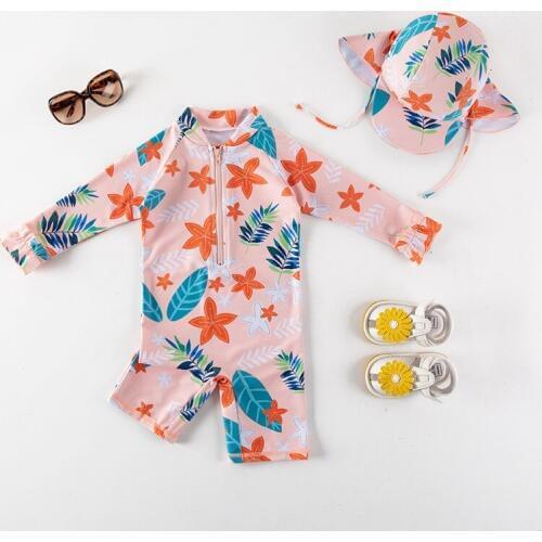 Kids Girl Swimsuit Lovely Swimming Bathing Baby Girls Swimwear Romper+Cap 2Pcs Baby Girls Bikini Water Play Simscreen Swimsuits