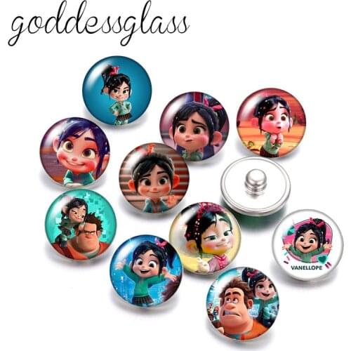 Disney Wreck-It Ralph Princess Vanellope Game 10pcs Round photo 18mm snap buttons for 18mm snap necklace DIY jewelry