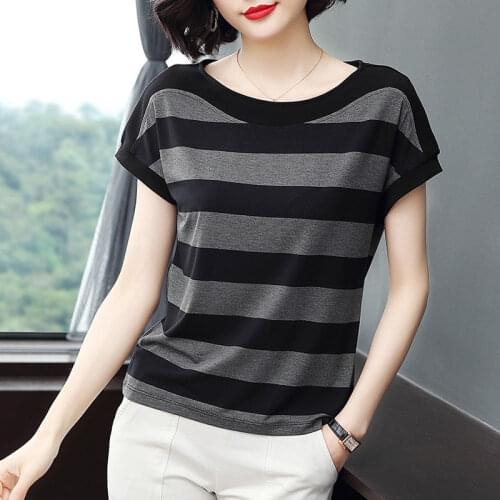 Woman Tshirts Cotton Short Sleeve T-shirt Summer Loose Large Size Striped Batwing Sleeve Shirt Womens Top Tops Mujer Camisetas