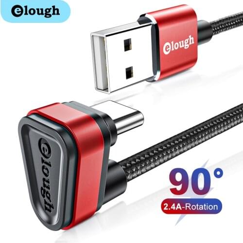 Elough USB Type C Cable For Samsung Xiaomi mi Redmi USB C Cable 2.4A Fast Phone Charging Data Cord Type C 180 Degree USB C Cable