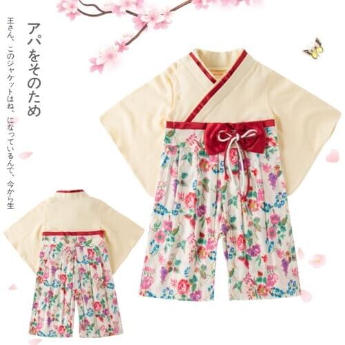 Baby Girl Kimono Baby Clothes Japanese Romper Print Kimono Floral Print Red Bow Kawaii Clothing Toddler Girl Clothes Kids Outfit